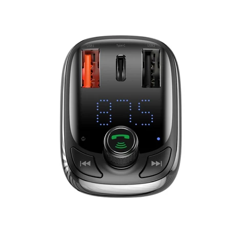 Baseus Blutotth 5.0 Fm Transzmitter Autós töltő Gyorstöltő 4.0 PD USB C / MicroSD 5A - Fekete (CCTM-B01)