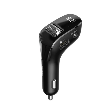 Baseus F40 Bluetooth FM Transzmitter Streamer Aux 2xUSB csatlakozás, autós töltő 15W 2A - fekete (CCF40-01)