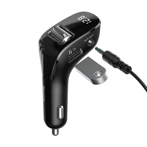 Baseus F40 Bluetooth FM Transzmitter Streamer Aux 2xUSB csatlakozás, autós töltő 15W 2A - fekete (CCF40-01)