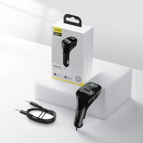 Baseus F40 Bluetooth FM Transzmitter Streamer Aux 2xUSB csatlakozás, autós töltő 15W 2A - fekete (CCF40-01)