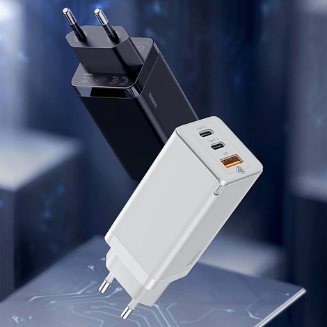 Baseus GaN gyors fali töltő PPS 65W USB/2xUSB Type C gyorstöltő 3.0 Power Delivery SCP FCP AFC (gallium-nitrid)