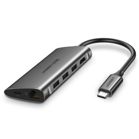 Ugreen USB Type C HUB 3x USB 3.0/SD és micro SD kártyaolvasó/RJ45 1000Mbps hálózati adapter/HDMI - szürke (50538)