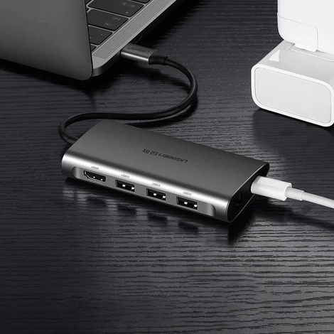 Ugreen USB Type C HUB 3x USB 3.0/SD és micro SD kártyaolvasó/RJ45 1000Mbps hálózati adapter/HDMI - szürke (50538)