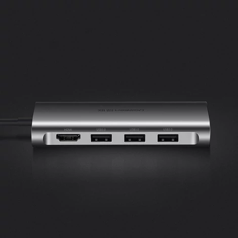 Ugreen USB Type C HUB 3x USB 3.0/SD és micro SD kártyaolvasó/RJ45 1000Mbps hálózati adapter/HDMI - szürke (50538)
