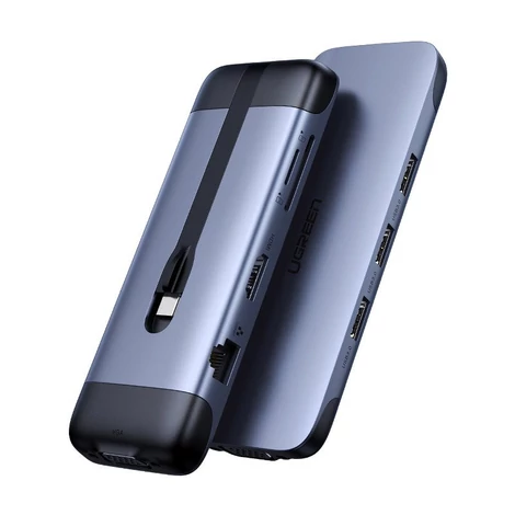 Ugreen 9in1 multifunkcionális HUB USB Type C - HDMI / 3xUSB 3.2 GeN  1 / SD + micro SD kártyaolvasó / VGA / RJ45 / USB Type C Power Delivery  100W 20V 5A - szürke (70409 CM286)