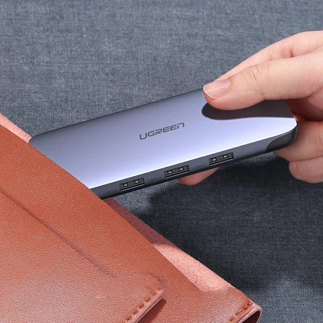 Ugreen 9in1 multifunkcionális HUB USB Type C - HDMI / 3xUSB 3.2 GeN  1 / SD + micro SD kártyaolvasó / VGA / RJ45 / USB Type C Power Delivery  100W 20V 5A - szürke (70409 CM286)