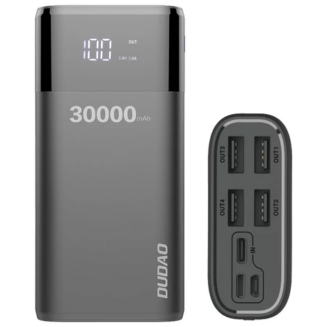 Dudao Power Bank 4x USB 30000mAh, 4A, kijelzővel, fekete (K8Max black)