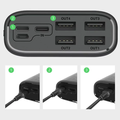 Dudao Power Bank 4x USB 30000mAh, 4A, kijelzővel, fekete (K8Max black)