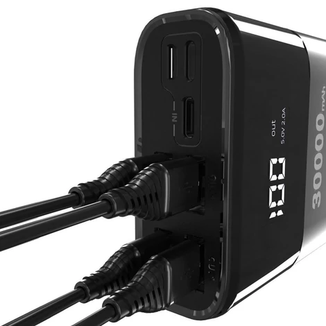 Dudao Power Bank 4x USB 30000mAh, 4A, kijelzővel, fehér (K8Max white)