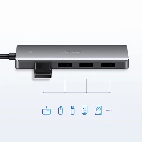 Ugreen USB - 4x USB 3.2 Gen 1 HUB, micro USB tápcsatlakozóval, szürke (CM219 70336)