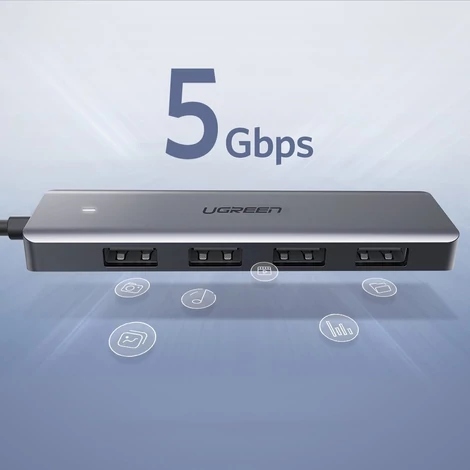 Ugreen USB - 4x USB 3.2 Gen 1 HUB, micro USB tápcsatlakozóval, szürke (CM219 70336)