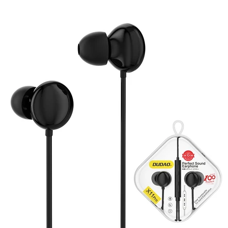 Dudao 3,5 mm-es mini jack csatlakozóval ellátott vezetékes fülhallgató távirányítóval, fekete (X11Pro black)