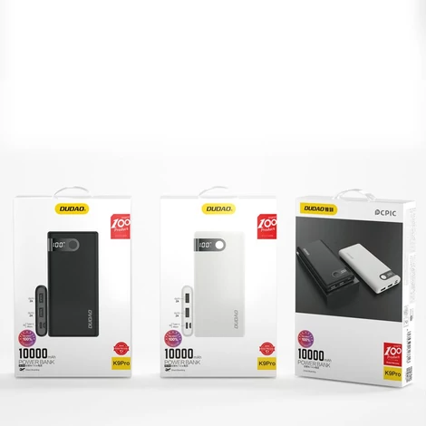 Dudao power bank 10000 mAh 2x USB / USB Type C / micro USB, 2 A, LED kijelzővel fekete (K9Pro-02)