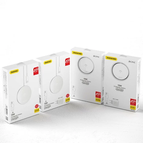 Dudao 15 W-os mágneses vezeték nélküli töltő + 20 W-os fali töltő (MagSafe-kompatibilis) fehér (A12XS)