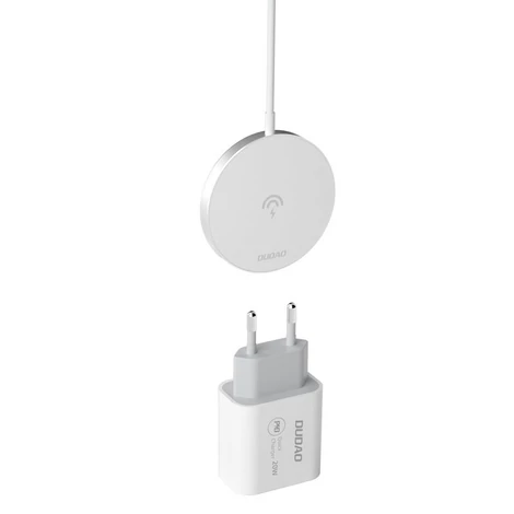 Dudao 15 W-os mágneses vezeték nélküli töltő + 20 W-os fali töltő (MagSafe-kompatibilis) fehér (A12XS)