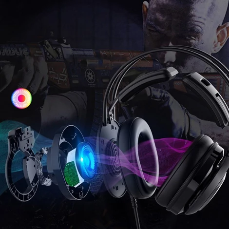 Tronsmart Glary Alpha Gaming RGB, 3,5 mm-es mini jack fejhallgató mikrofonnal és távirányítóval játékosok számára, fekete (370406)