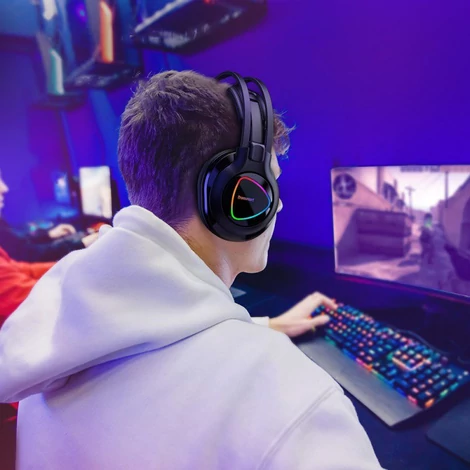 Tronsmart Glary Alpha Gaming RGB, 3,5 mm-es mini jack fejhallgató mikrofonnal és távirányítóval játékosok számára, fekete (370406)