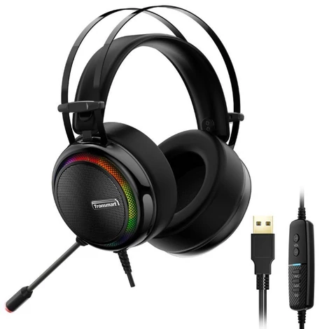 Tronsmart Glary Gaming RGB USB fejhallgató mikrofonnal és távirányítóval a játékosok számára, fekete (333620)