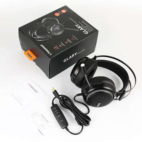 Tronsmart Glary Gaming RGB USB fejhallgató mikrofonnal és távirányítóval a játékosok számára, fekete (333620)