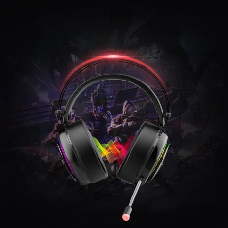 Tronsmart Glary Gaming RGB USB fejhallgató mikrofonnal és távirányítóval a játékosok számára, fekete (333620)