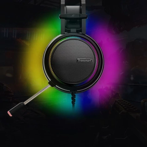Tronsmart Glary Gaming RGB USB fejhallgató mikrofonnal és távirányítóval a játékosok számára, fekete (333620)