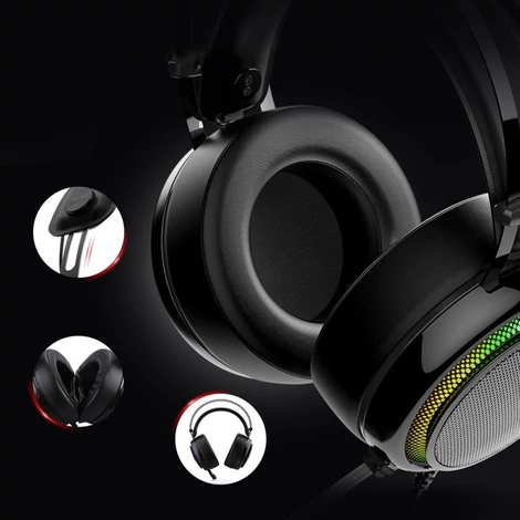 Tronsmart Glary Gaming RGB USB fejhallgató mikrofonnal és távirányítóval a játékosok számára, fekete (333620)