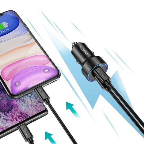 Choetech autós töltő 2x USB Type C Power Delivery 3.0 QuickCharge 3.0 AFC 36W 2.4A, fekete (C0054)