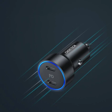 Choetech autós töltő 2x USB Type C Power Delivery 3.0 QuickCharge 3.0 AFC 36W 2.4A, fekete (C0054)