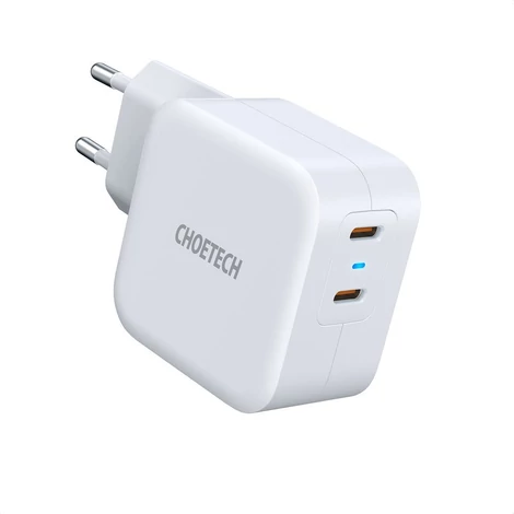 Choetech fali gyorstöltő 2x USB C típusú tápegység 40W, 3A, fehér (PD6009-EU)