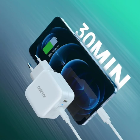 Choetech fali gyorstöltő 2x USB C típusú tápegység 40W, 3A, fehér (PD6009-EU)