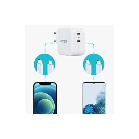 Choetech fali gyorstöltő 2x USB C típusú tápegység 40W, 3A, fehér (PD6009-EU)