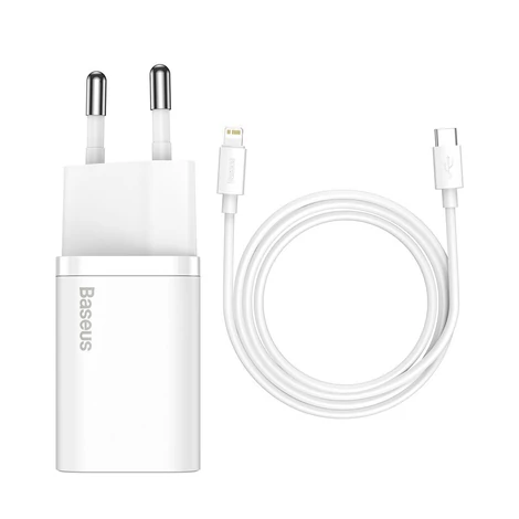 Baseus Super Si gyorstöltő 1C 20W, USB-C-Lightning kábellel, 1m (fehér)