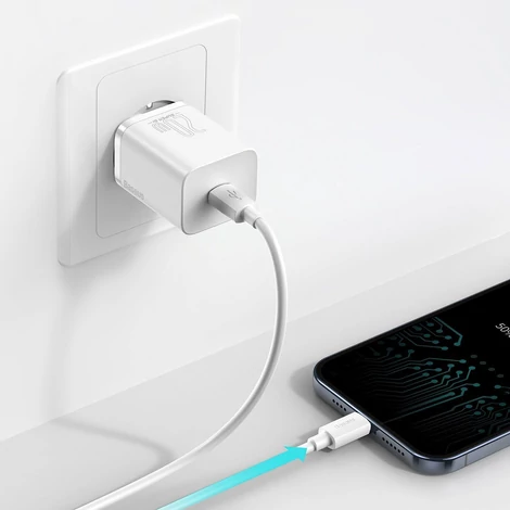 Baseus Super Si gyorstöltő 1C 20W, USB-C-Lightning kábellel, 1m (fehér)