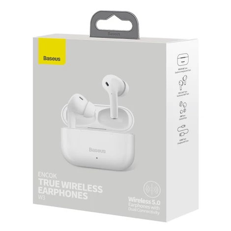 Baseus Encok W3 vezeték nélküli fülhallgató, Bluetooth 5.0 (fehér)