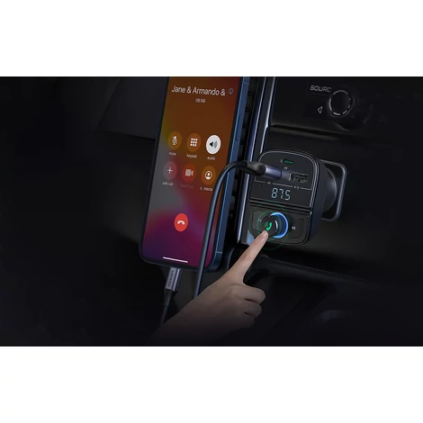 UGREEN CD229 FM transzmitter autós töltővel, Bluetooth 5.0, USB QC 3.0, USB-C PD, microSD (fekete)