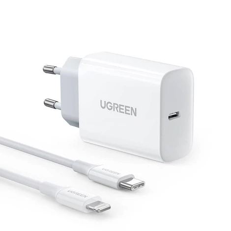 Fali töltő UGREEN CD137, 20W, PD 3.0, USB-C (fehér) + IP-USB-C kábel (fehér)