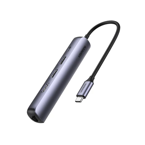 5-in-1 Adapter UGREEN CM418 USB-C - 2x USB 3.0, HDMI, RJ45, USB-C (szürke)