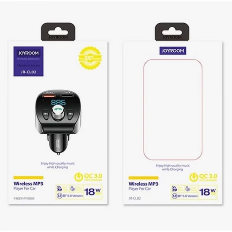 Joyroom FM Transzmitter, Bluetooth 5.0 autós töltő, MP3, 2x USB, TF, micro SD, 18 W, 3 A, Quick Charge 3.0, fekete (JR-CL02)