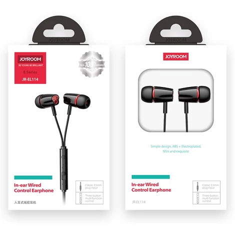 Joyroom fülhallgató 3,5 mm-es mini jack csatlakozóval, távirányítóval és mikrofonnal, fekete (JR-EL114)