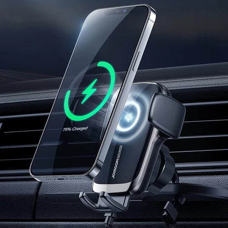 Joyroom Qi vezeték nélküli 15 W-os automatikus autós töltő, elektromos telefontartó, fekete (JR-ZS248)