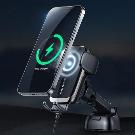 Joyroom Qi vezeték nélküli 15 W automatikus autós töltő elektromos telefontartó (műszerfal) fekete (JR-ZS248)