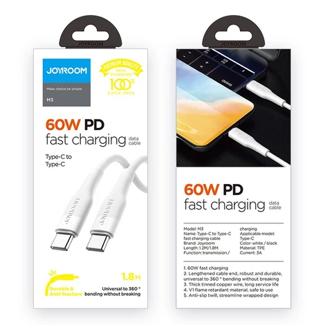 Joyroom gyors töltő USB Type C - USB Type C kábel, Quick Charge, Power Delivery, 3 A, 60 W, 1,2 m, fekete (S-1230M3)