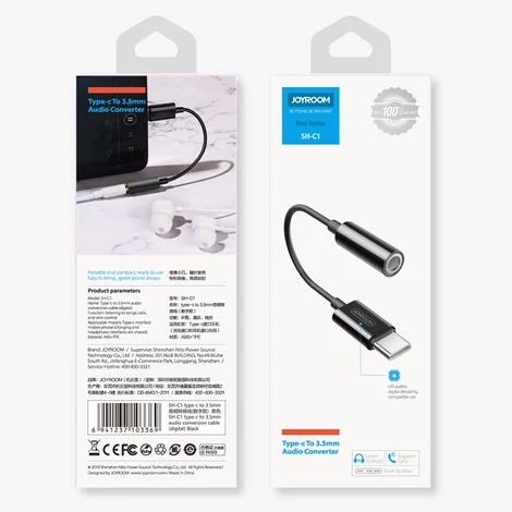 Joyroom 3,5 mm-es mini jack - USB-C audio adapter, fekete (SH-C1)