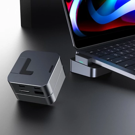 Joyroom multifunkcionális Hub USB Type C - USB 3.0 / RJ45 / HDMI / USB Type C / Thunderbolt MacBook Pro-hoz, szürke (S-H121-Gray)