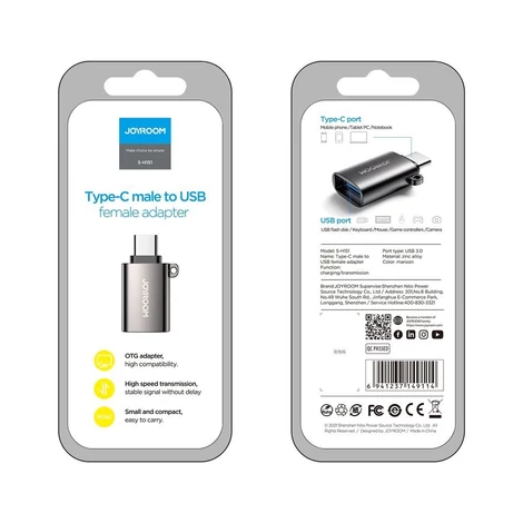 Joyroom USB 3.2 Gen 1 (apa) - USB Type C (anya) adapter, fekete (S-H151-Black)