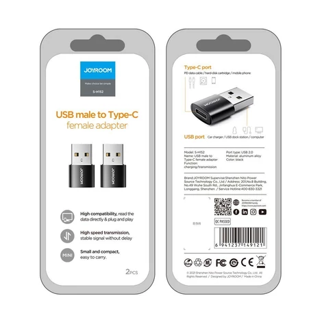 Joyroom adapter USB Type C - USB, fekete (S-H152-Black)