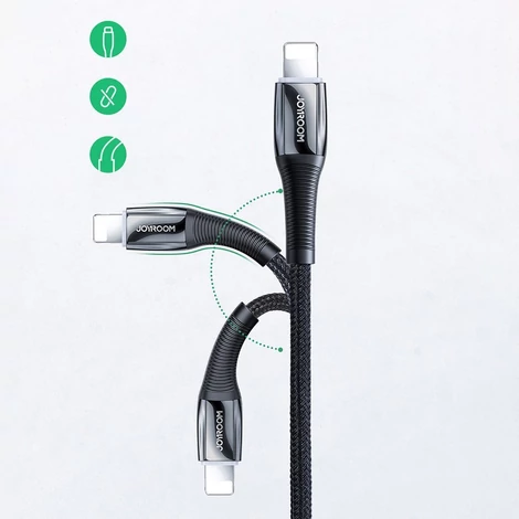 Joyroom USB Type C - Lightning kábel, Power Delivery, 20W, 2.4A, 1.2m, fekete (S-1224K2-Black)