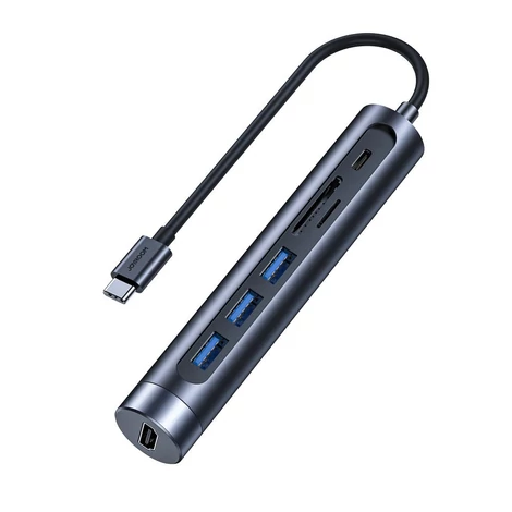 Joyroom multifunkcionális USB Hub 7in1 Type C / 3x USB 3.0 / HDMI 4K 30Hz / SD kártyaolvasó és Micro SD,100W, 15cm, szürke (S-H112)