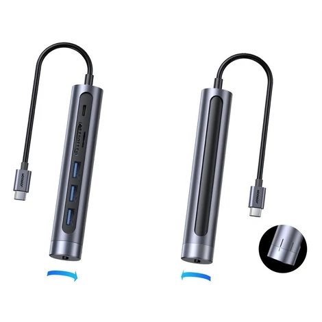 Joyroom multifunkcionális USB Hub 7in1 Type C / 3x USB 3.0 / HDMI 4K 30Hz / SD kártyaolvasó és Micro SD,100W, 15cm, szürke (S-H112)