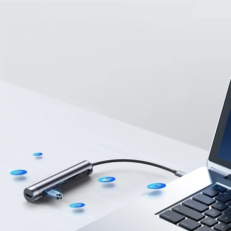 Joyroom multifunkcionális USB Hub 7in1 Type C / 3x USB 3.0 / HDMI 4K 30Hz / SD kártyaolvasó és Micro SD,100W, 15cm, szürke (S-H112)